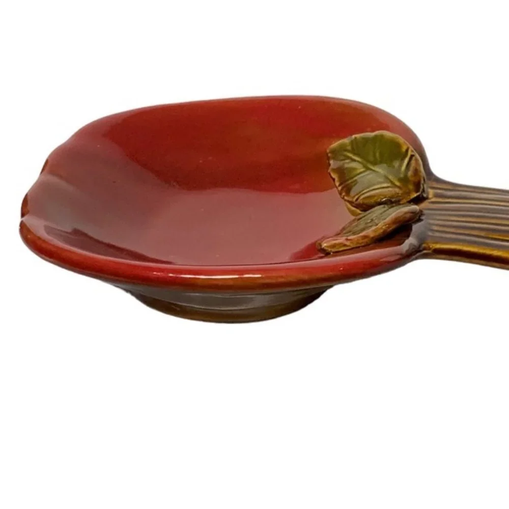 Apple Theme Spoon Rest Rich Rustic Harvest Apple Artisan Ceramic Hand Painted